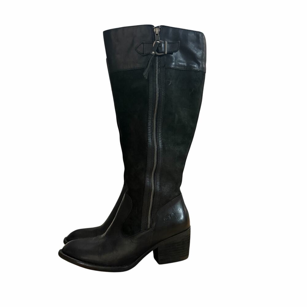 Born Women's Black Leather Knee High Boots Sz 8.5 Boho Festival Western Minimal - Picture 4 of 7